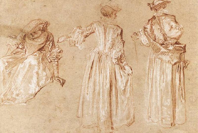 WATTEAU, Antoine Three Studies of a Lady with a Hat china oil painting image